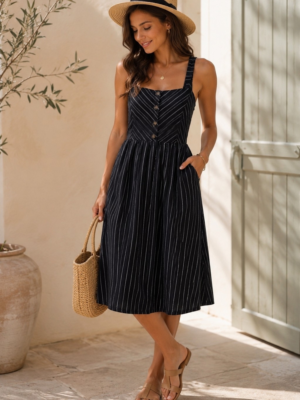 Reitmans Linen Blend Striped Fit & Flare Sundress M - Picture 1 of 13